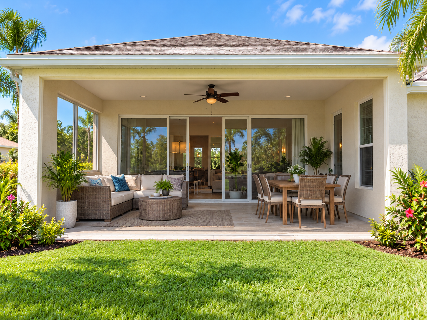 Straight-on Florida patio used to preview screen and aluminum color selections